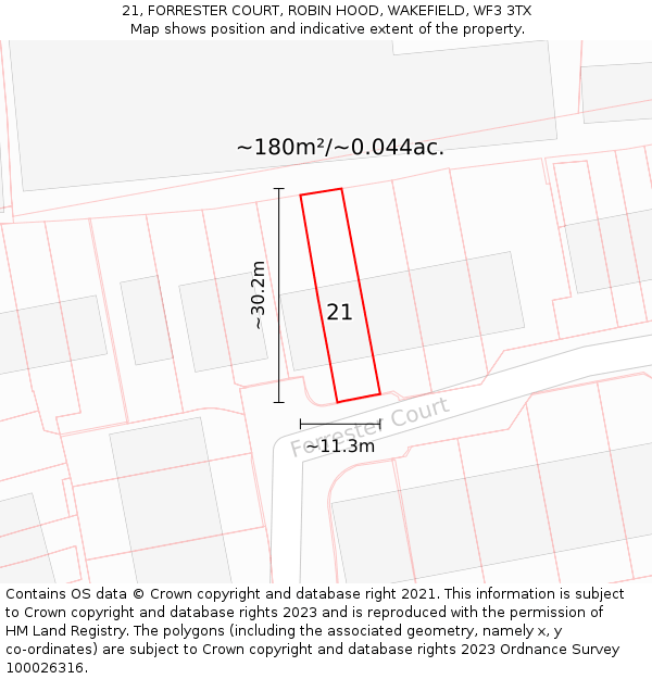 21, FORRESTER COURT, ROBIN HOOD, WAKEFIELD, WF3 3TX: Plot and title map
