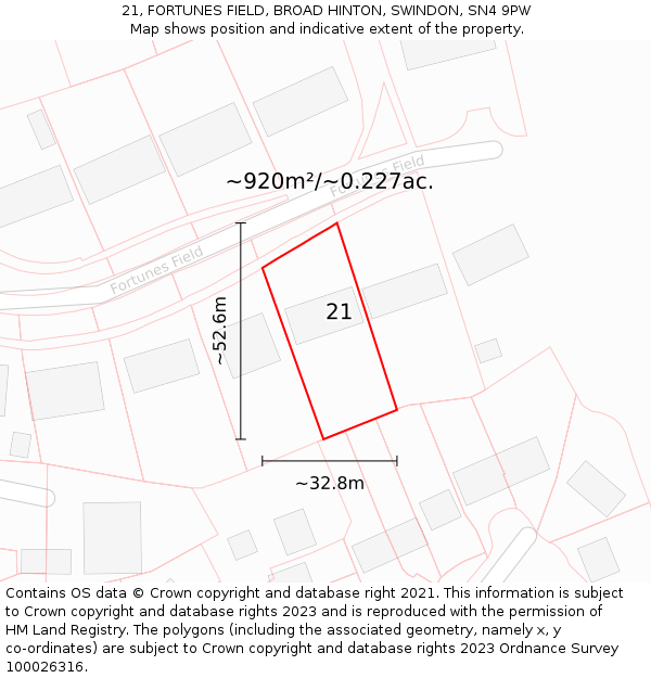 21, FORTUNES FIELD, BROAD HINTON, SWINDON, SN4 9PW: Plot and title map