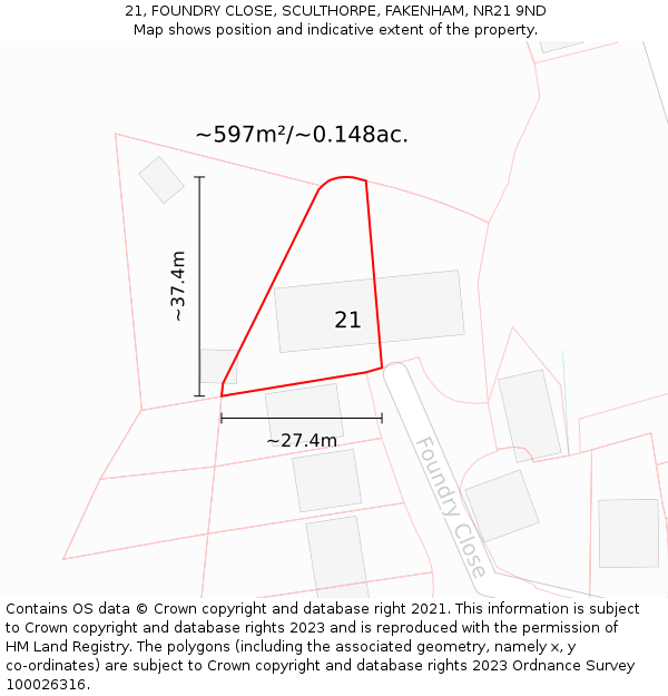 21, FOUNDRY CLOSE, SCULTHORPE, FAKENHAM, NR21 9ND: Plot and title map