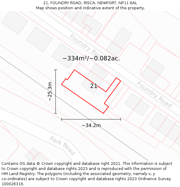 21, FOUNDRY ROAD, RISCA, NEWPORT, NP11 6AL: Plot and title map