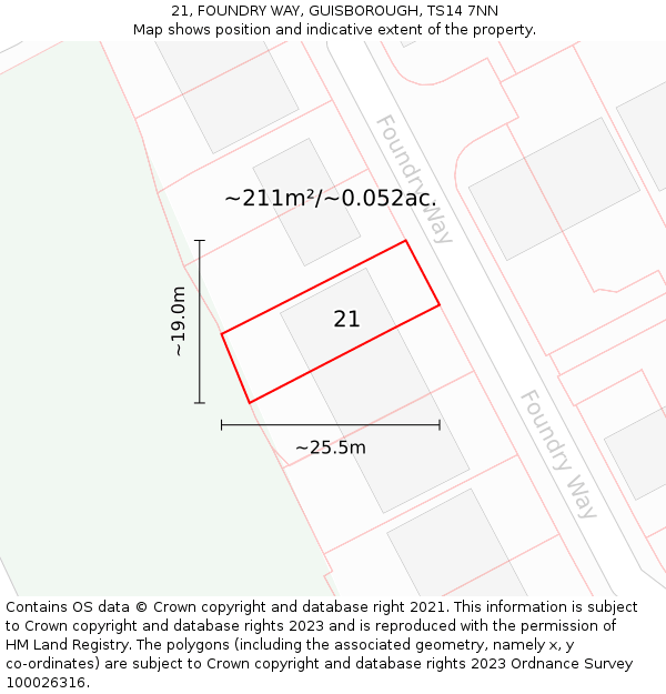 21, FOUNDRY WAY, GUISBOROUGH, TS14 7NN: Plot and title map