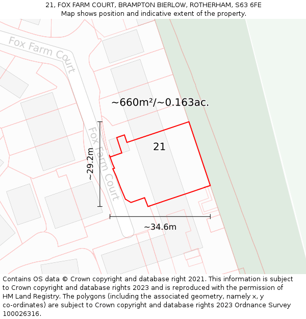 21, FOX FARM COURT, BRAMPTON BIERLOW, ROTHERHAM, S63 6FE: Plot and title map