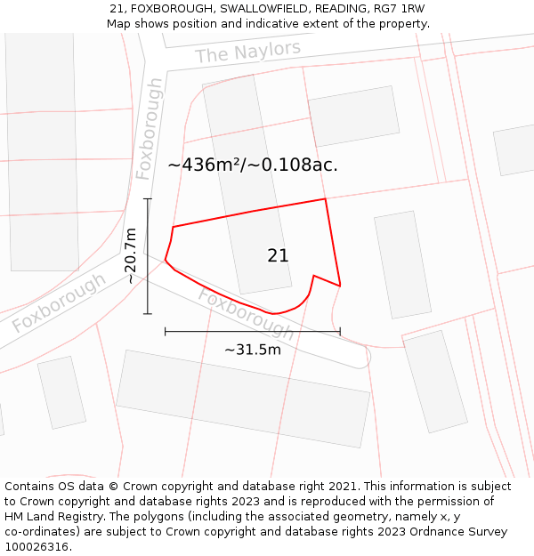 21, FOXBOROUGH, SWALLOWFIELD, READING, RG7 1RW: Plot and title map