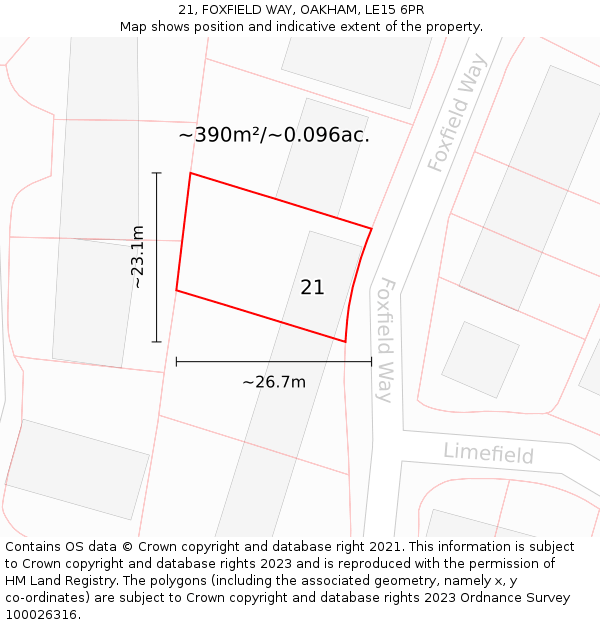 21, FOXFIELD WAY, OAKHAM, LE15 6PR: Plot and title map