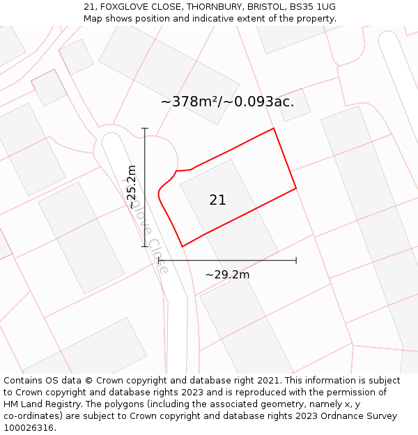 21, FOXGLOVE CLOSE, THORNBURY, BRISTOL, BS35 1UG: Plot and title map
