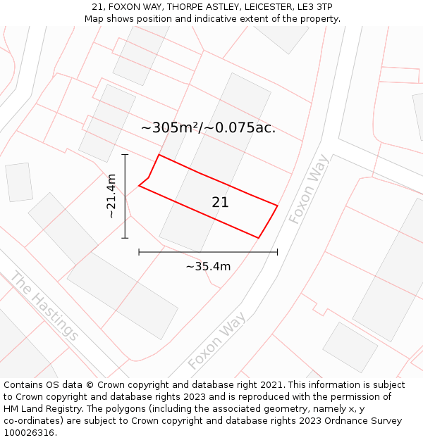 21, FOXON WAY, THORPE ASTLEY, LEICESTER, LE3 3TP: Plot and title map