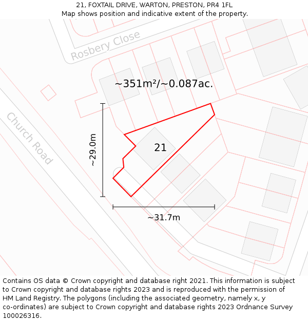21, FOXTAIL DRIVE, WARTON, PRESTON, PR4 1FL: Plot and title map