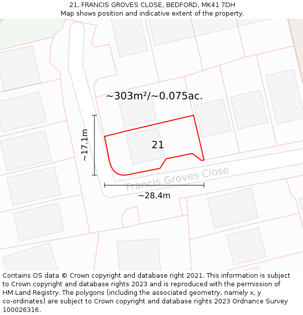 21, FRANCIS GROVES CLOSE, BEDFORD, MK41 7DH: Plot and title map