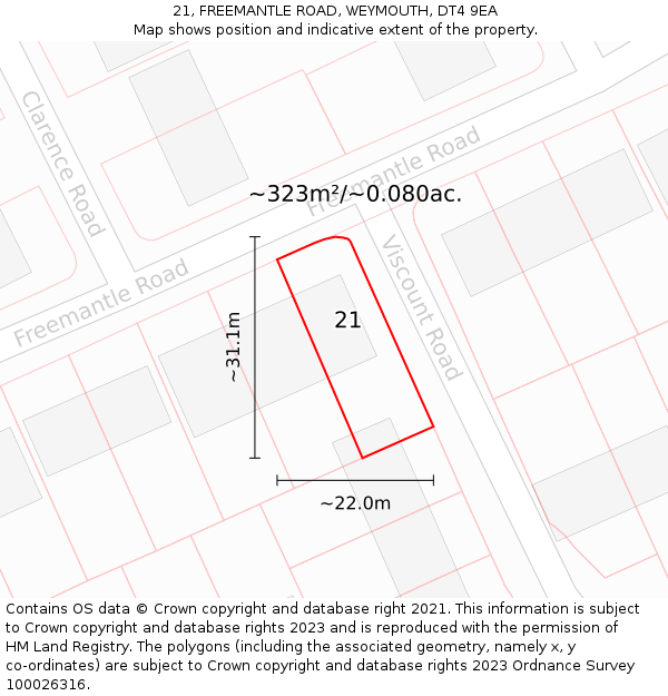 21, FREEMANTLE ROAD, WEYMOUTH, DT4 9EA: Plot and title map
