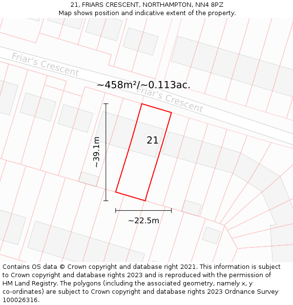 21, FRIARS CRESCENT, NORTHAMPTON, NN4 8PZ: Plot and title map