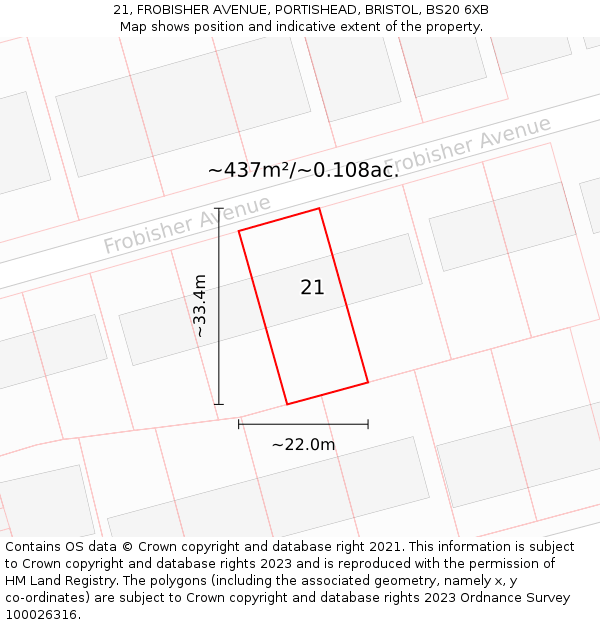 21, FROBISHER AVENUE, PORTISHEAD, BRISTOL, BS20 6XB: Plot and title map