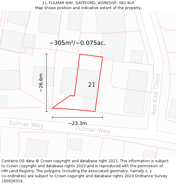 21, FULMAR WAY, GATEFORD, WORKSOP, S81 8UF: Plot and title map