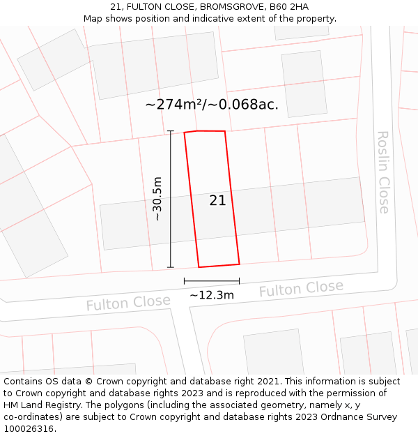 21, FULTON CLOSE, BROMSGROVE, B60 2HA: Plot and title map