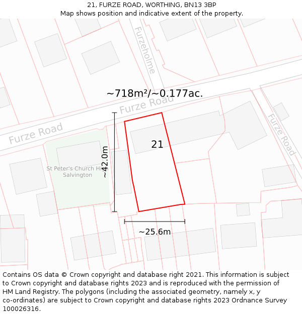 21, FURZE ROAD, WORTHING, BN13 3BP: Plot and title map