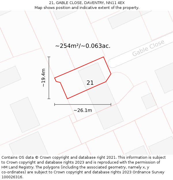 21, GABLE CLOSE, DAVENTRY, NN11 4EX: Plot and title map