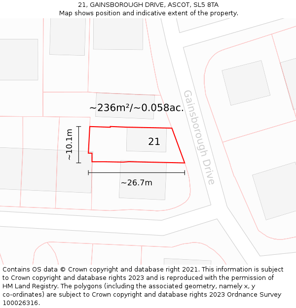 21, GAINSBOROUGH DRIVE, ASCOT, SL5 8TA: Plot and title map