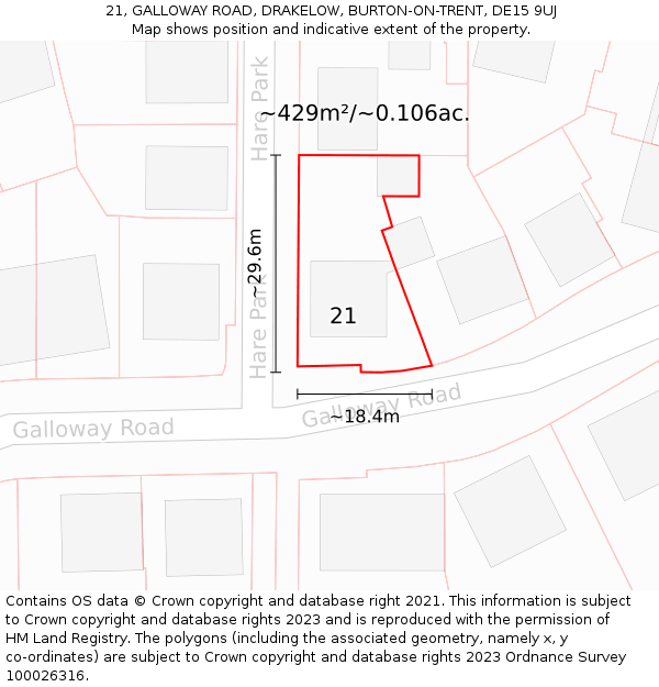 21, GALLOWAY ROAD, DRAKELOW, BURTON-ON-TRENT, DE15 9UJ: Plot and title map