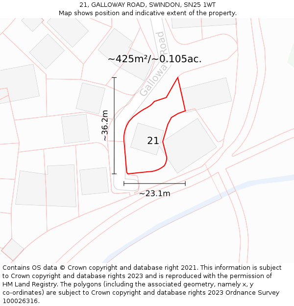 21, GALLOWAY ROAD, SWINDON, SN25 1WT: Plot and title map