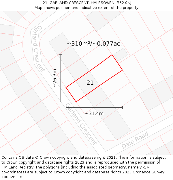 21, GARLAND CRESCENT, HALESOWEN, B62 9NJ: Plot and title map