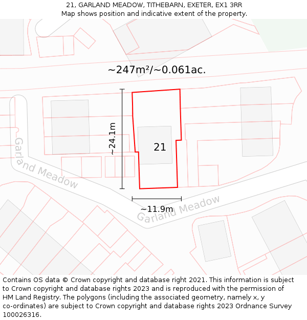 21, GARLAND MEADOW, TITHEBARN, EXETER, EX1 3RR: Plot and title map