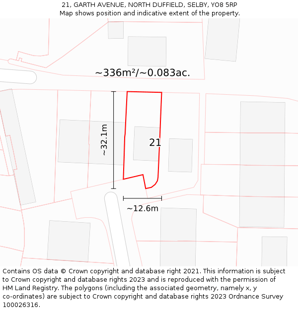21, GARTH AVENUE, NORTH DUFFIELD, SELBY, YO8 5RP: Plot and title map