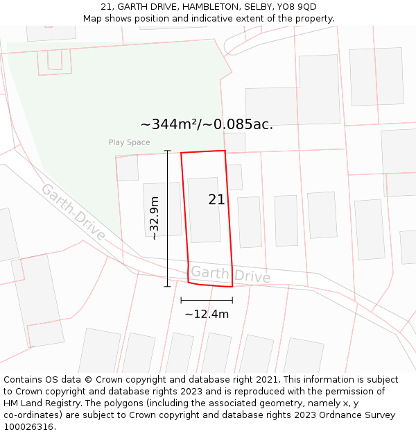 21, GARTH DRIVE, HAMBLETON, SELBY, YO8 9QD: Plot and title map