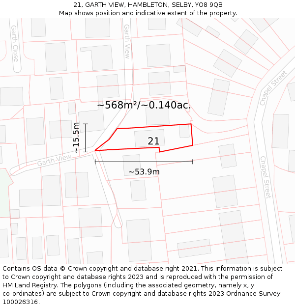21, GARTH VIEW, HAMBLETON, SELBY, YO8 9QB: Plot and title map
