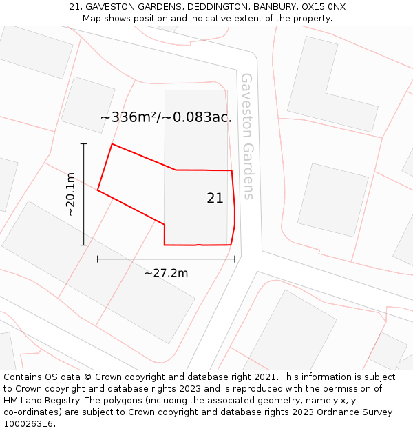 21, GAVESTON GARDENS, DEDDINGTON, BANBURY, OX15 0NX: Plot and title map