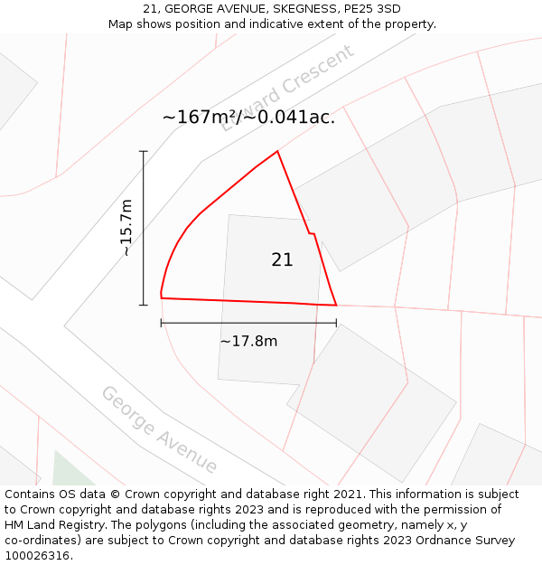 21, GEORGE AVENUE, SKEGNESS, PE25 3SD: Plot and title map