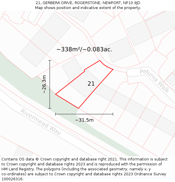 21, GERBERA DRIVE, ROGERSTONE, NEWPORT, NP10 9JD: Plot and title map
