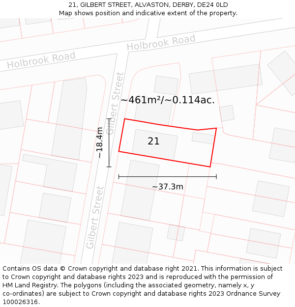 21, GILBERT STREET, ALVASTON, DERBY, DE24 0LD: Plot and title map