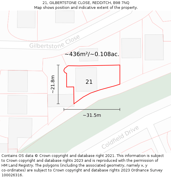 21, GILBERTSTONE CLOSE, REDDITCH, B98 7NQ: Plot and title map
