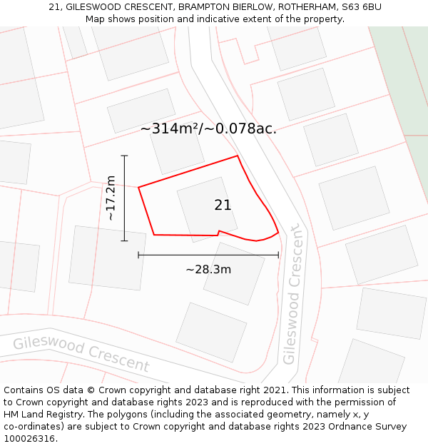 21, GILESWOOD CRESCENT, BRAMPTON BIERLOW, ROTHERHAM, S63 6BU: Plot and title map