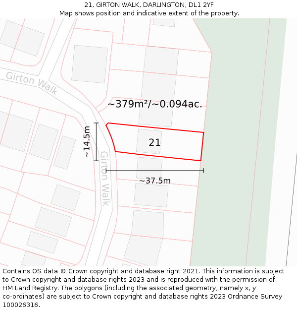 21, GIRTON WALK, DARLINGTON, DL1 2YF: Plot and title map