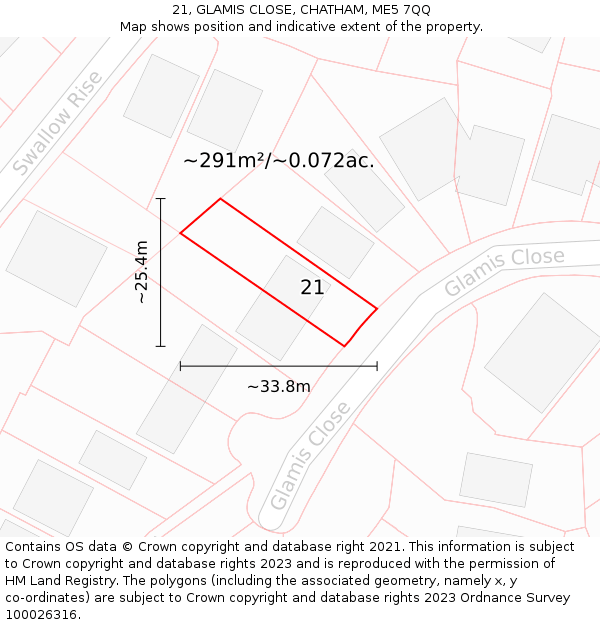21, GLAMIS CLOSE, CHATHAM, ME5 7QQ: Plot and title map