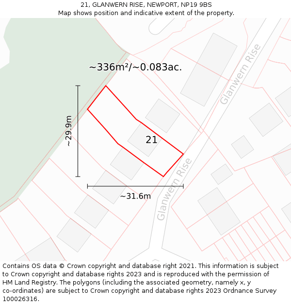 21, GLANWERN RISE, NEWPORT, NP19 9BS: Plot and title map
