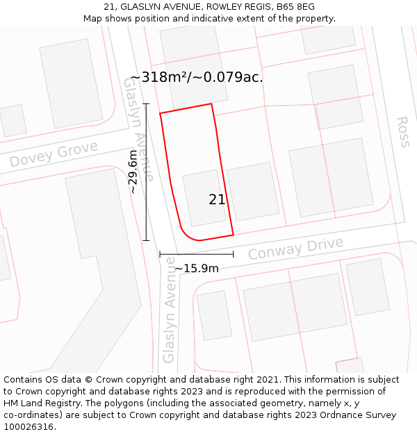 21, GLASLYN AVENUE, ROWLEY REGIS, B65 8EG: Plot and title map
