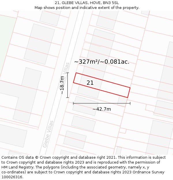 21, GLEBE VILLAS, HOVE, BN3 5SL: Plot and title map