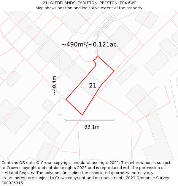21, GLEBELANDS, TARLETON, PRESTON, PR4 6WF: Plot and title map