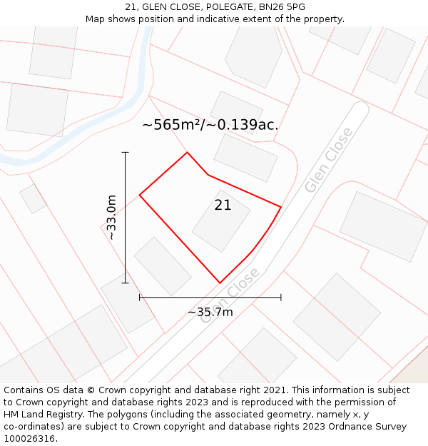 21, GLEN CLOSE, POLEGATE, BN26 5PG: Plot and title map