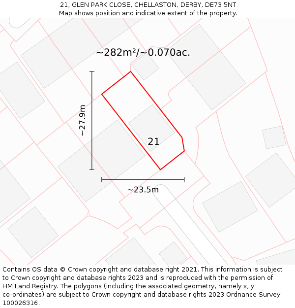 21, GLEN PARK CLOSE, CHELLASTON, DERBY, DE73 5NT: Plot and title map