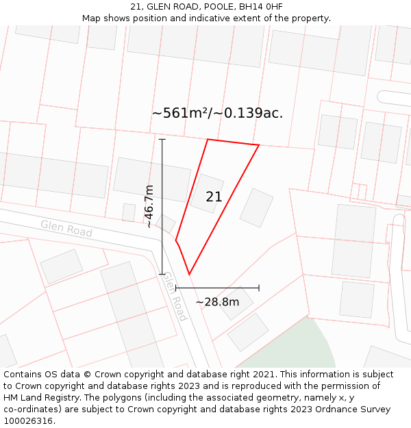 21, GLEN ROAD, POOLE, BH14 0HF: Plot and title map