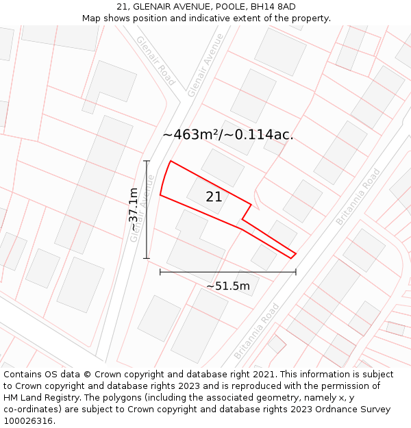 21, GLENAIR AVENUE, POOLE, BH14 8AD: Plot and title map