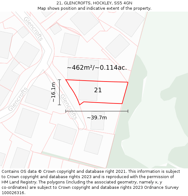 21, GLENCROFTS, HOCKLEY, SS5 4GN: Plot and title map