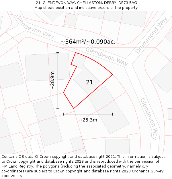 21, GLENDEVON WAY, CHELLASTON, DERBY, DE73 5AG: Plot and title map