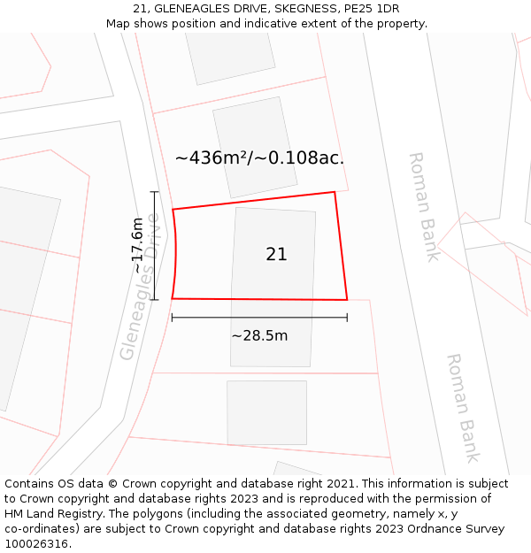 21, GLENEAGLES DRIVE, SKEGNESS, PE25 1DR: Plot and title map