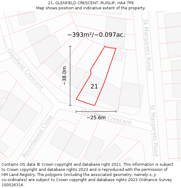 21, GLENFIELD CRESCENT, RUISLIP, HA4 7PE: Plot and title map