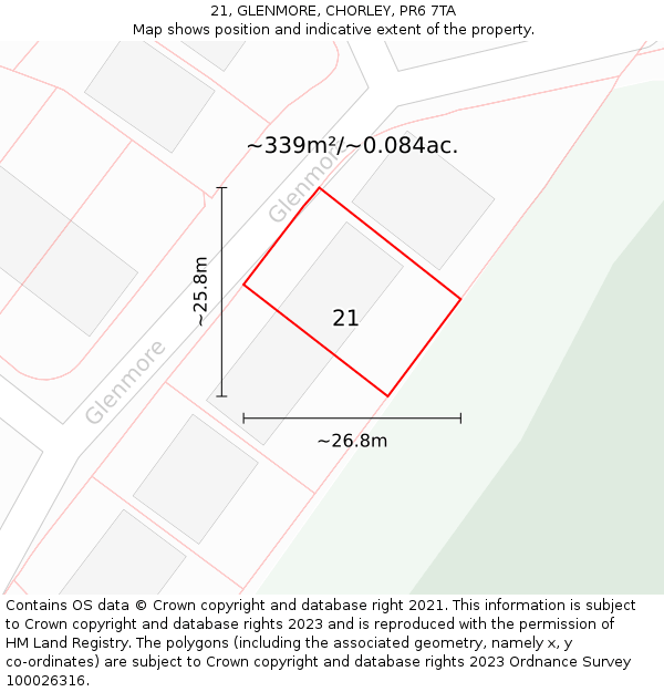 21, GLENMORE, CHORLEY, PR6 7TA: Plot and title map