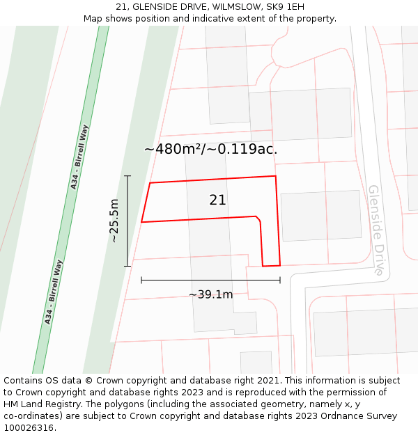 21, GLENSIDE DRIVE, WILMSLOW, SK9 1EH: Plot and title map