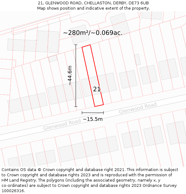 21, GLENWOOD ROAD, CHELLASTON, DERBY, DE73 6UB: Plot and title map